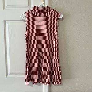 Hem & Thread Red White Striped Sleeveless Mock Neck Dress Size Medium
